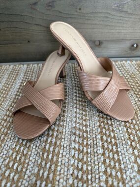 Tommy Hilfiger Tan Textured Crossover Kitten Heel Mules, NWTs